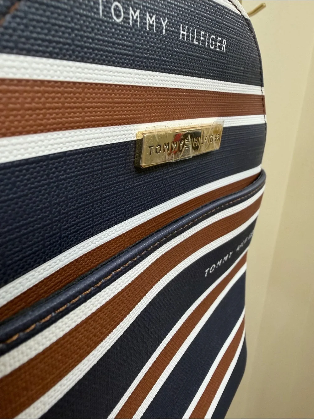 NWOT Tommy Hilfiger Navy, White & Brown Striped Mini Backpack